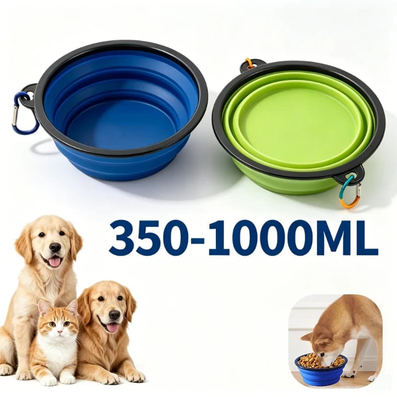 Collapsible Pet Silicone Dog Food Water Bowl Outdoor Camping Travel Portable Folding Pet Supplies Pet Bowl Dishes with Carabiner