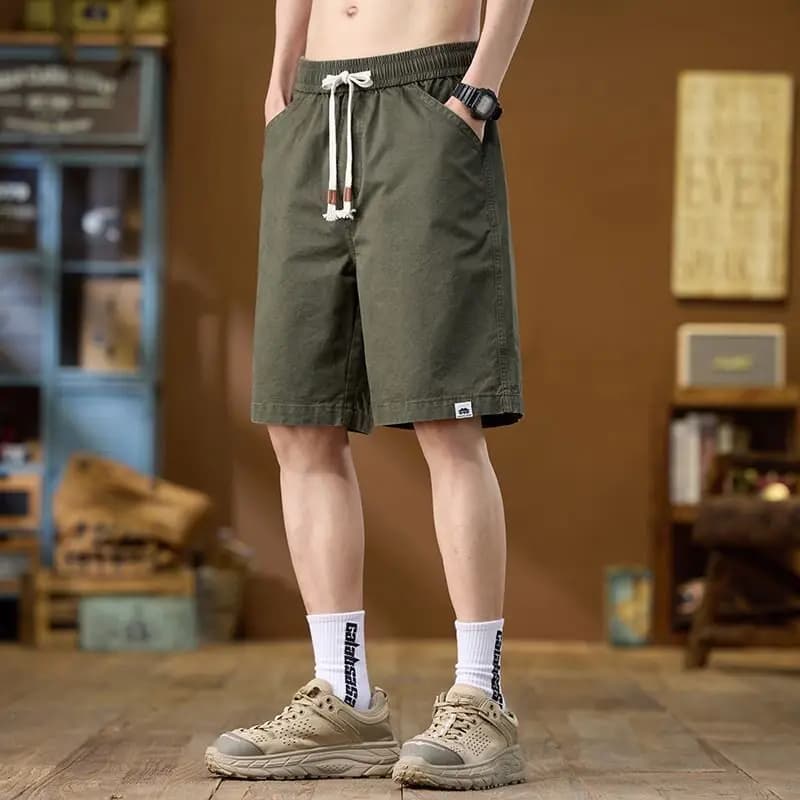 Summer Men's Casual Loose Straight Leg Thin Cotton Shorts Versatile Comfortable Breathable Workwear Style Five-Quarter Length