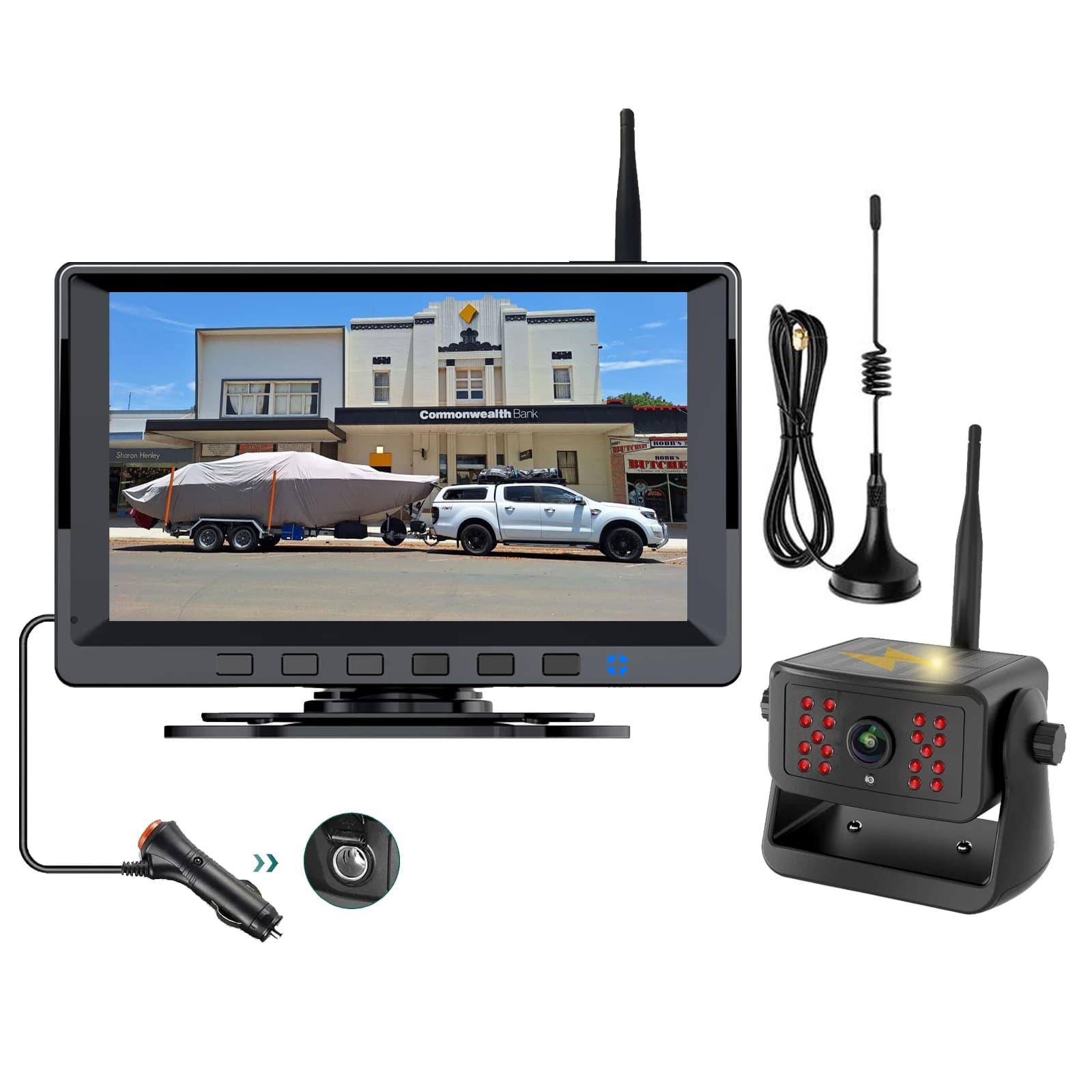 Digital Wireless 7" DVR Monitor Solar Backup Camera Magnetic Base Battery Powered Night Vision Waterproof For Caravan Rv