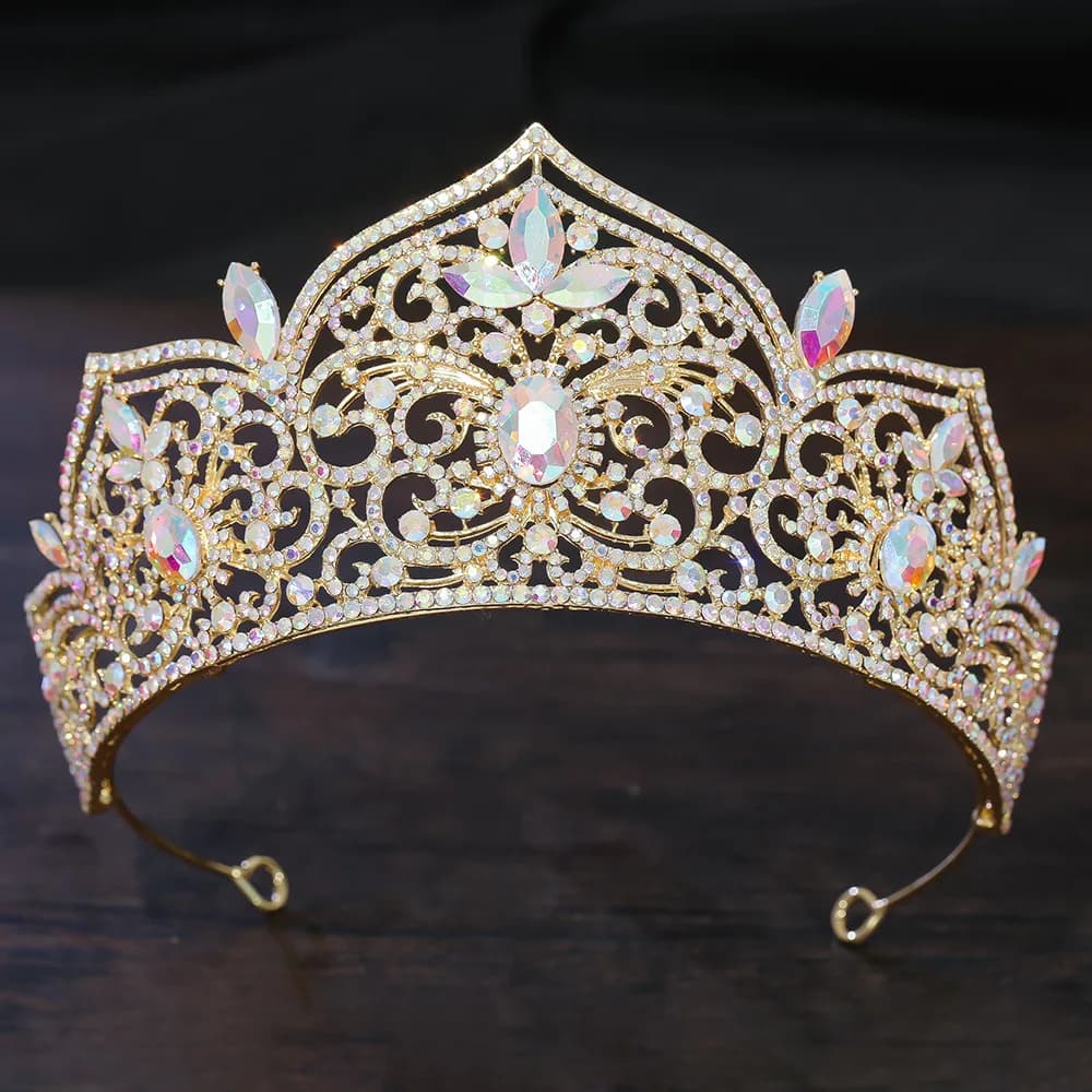 Tiara Barocca Grande con Cristalli e Strass AB, Corona Nuziale, Diadema da Sposa, Gioiello per Capelli da Principessa per Feste