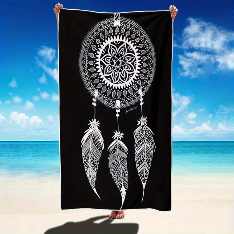 Black White Dreamcatcher Beach Towel Boho Tribal Print Quick Dry Sandproof Absorbent Towel for Beach Pool Travel Vacation