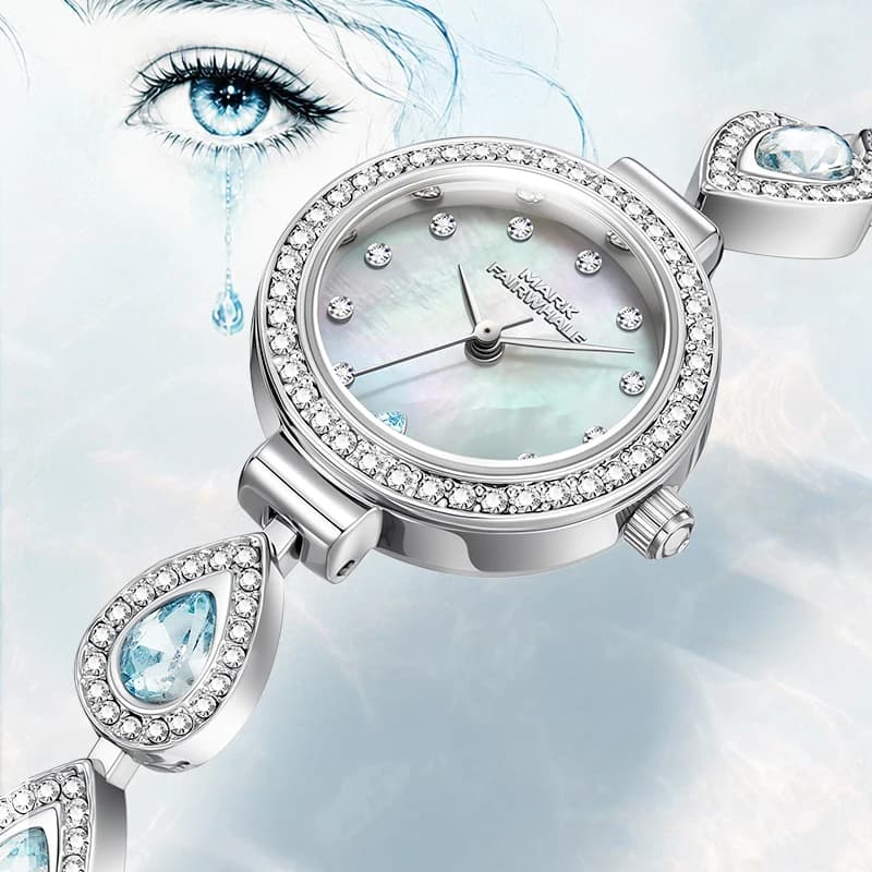 MARK FAIRWHALE FW‑3008 Luxury Crystal Diamond Wristwatch Metal Bracelet Small Dial Elegant Ladies Dress Watch For Women