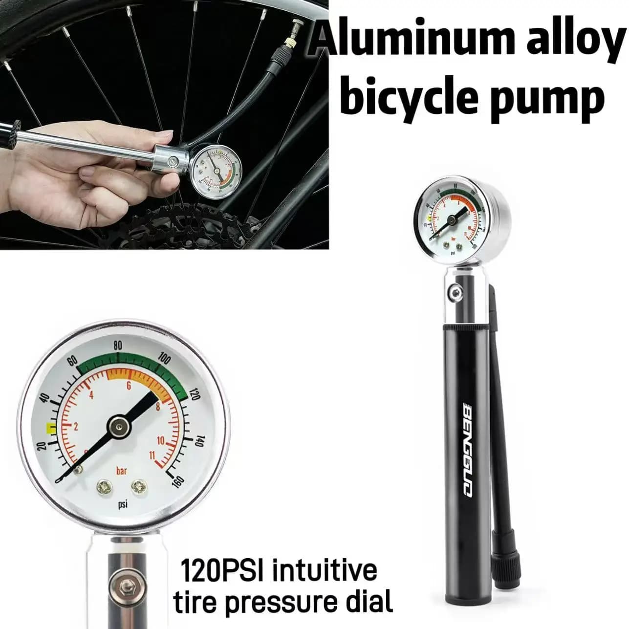 Pompa per bicicletta portatile in lega di alluminio, per bici da strada, mountain bike, pompa con ugello americano