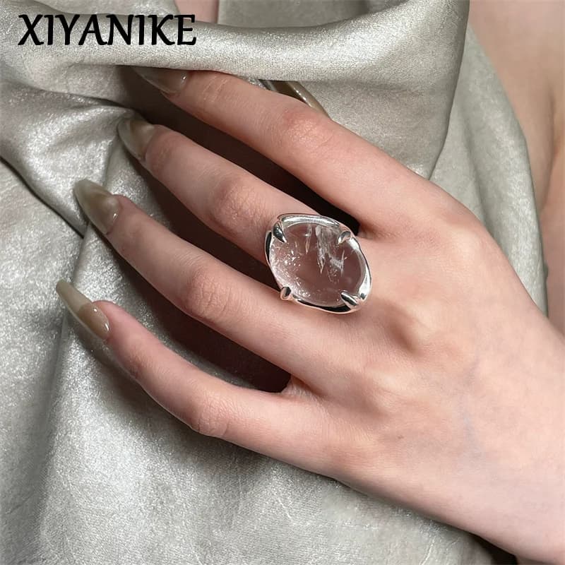 XIYANIK Geometric Transparent Crystal Adjustable Open Rings For Women Korean Fashion New Jewelry Gift Party Wholesale Anillos