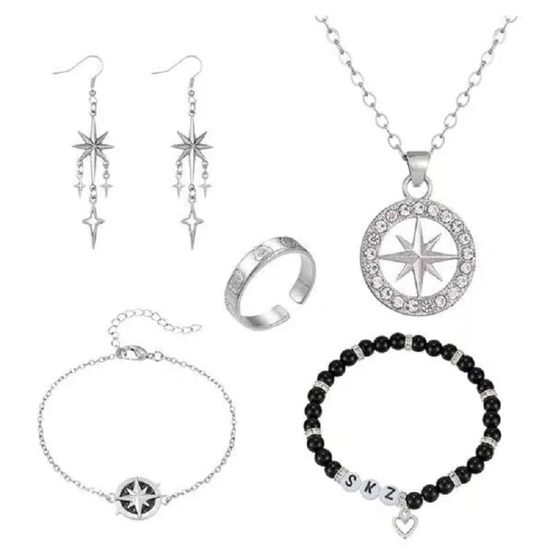K-POP Stray Kids SKZOO Star Retro Bracelet, Punk Dark Star Earrings in League, No Holes, Versatile and Fashion