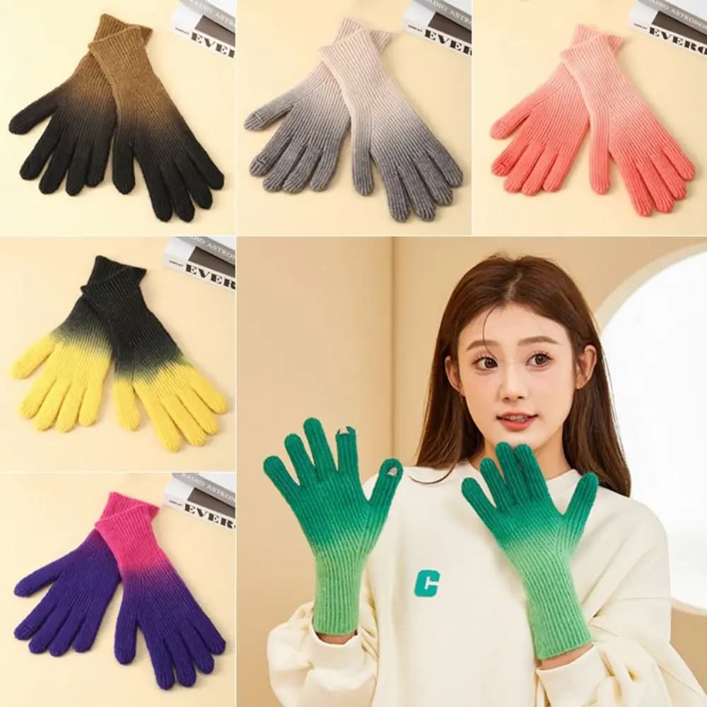 Guanti invernali in maglia di lana di alpaca Colore sfumato Guanti caldi addensati a prova di freddo Guanti touch screen traspiranti antivento per esterni