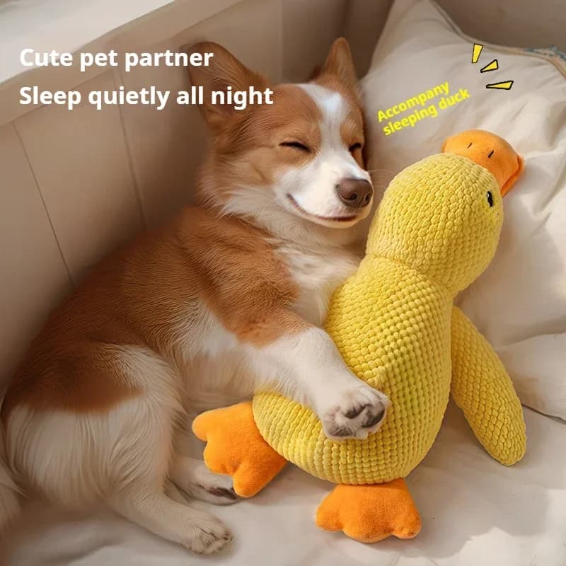 Giocattolo per cani compagno di peluche che dorme morso di anatra resistente ai denti che digrignano il giocattolo sonoro dell'anatra con sollievo dal suono