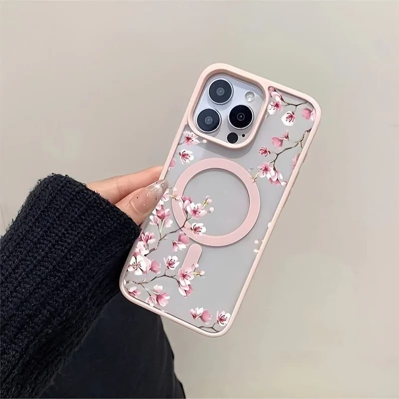 Floral background design magnetic phone case suitable for iPhone 17 16 15 14 13 12 11 Pro/Max/Plus anti drop and shockproof
