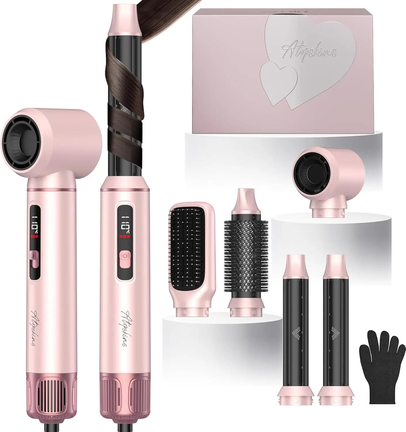 Spazzola Styler ad Aria Calda 5-in-1, Asciugacapelli da 1000W con Display LCD, Arricciacapelli Automatico Rotante per Volumizzare e Asciugare Rapidamente