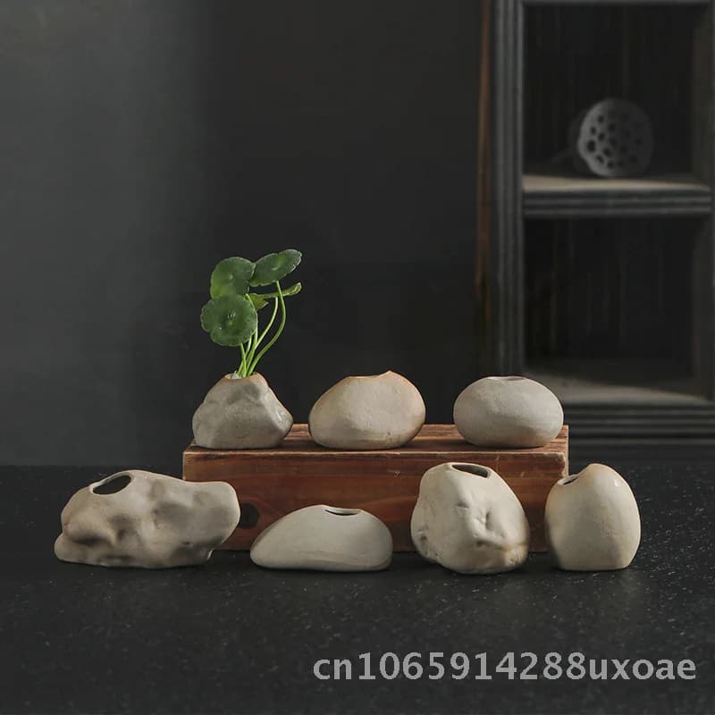 Mini Zen Vase Wordless Ceramic Decoration Small Stone Artificial Ornaments Plant Table Container Tea Hydroponic Antique