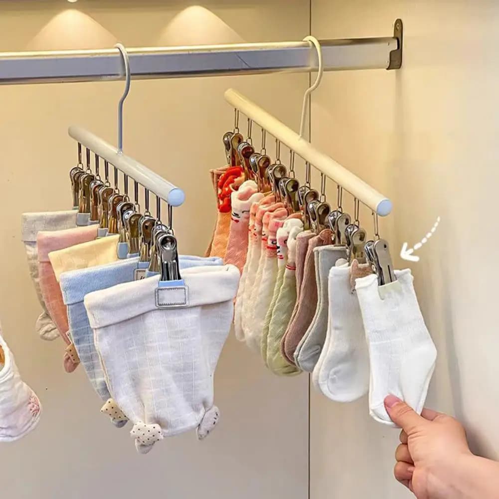 Stendibiancheria with 10 Adjustable Clips, Metal Structure, Pants, Leggings and Scarves, Organizer to Hang at the Armour Bar