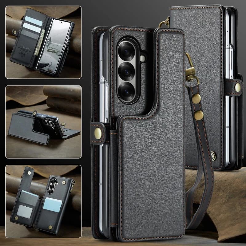 EUCAGR Portafoglio magnetico di lusso Custodia in pelle PU per Samsung Galaxy Z Fold 6 7 Porta carte Solt Tasca Cover per Galaxy Z Fold 7 6