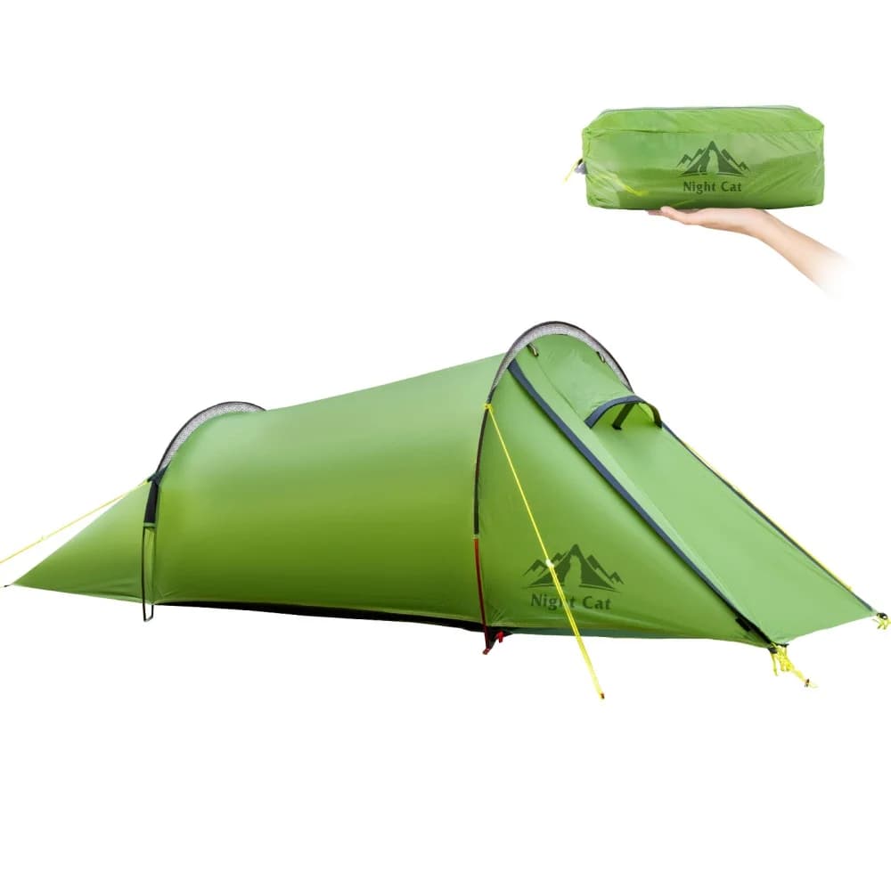Ultralight Tunnel Tent Night Cat: Waterproof camping tent for backpacking with double layer, aluminum poles and protection sheet