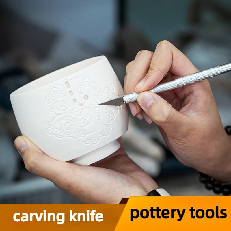 Pottery Stainless Steel Clay Cutter Hollow Digging/Carving Sharp Pointed Replaceable Blade Carving Knife Polymer Clay Tool