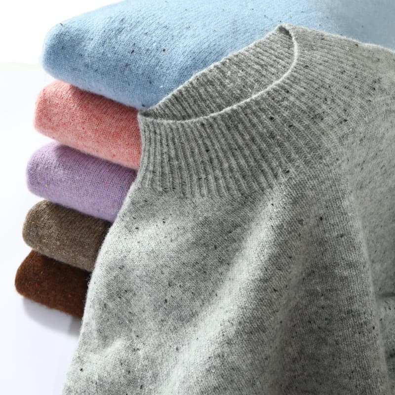 Collo finto Abbigliamento da donna 100% lana merino Pullover a maniche lunghe Maglia calda e spessa Top Color Maglione alla moda in autunno e inverno