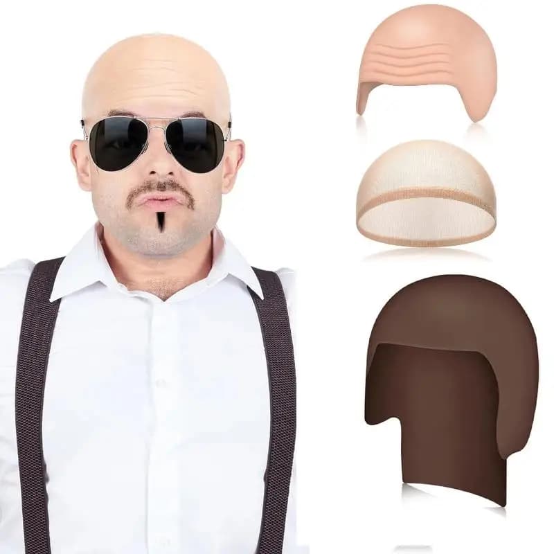 1 Set Nylon Latex Bald Cap Simulation Thick Material Cosplay Makeup Hat Fashion Bald Head Cover For Halloween Party Cosplay Use