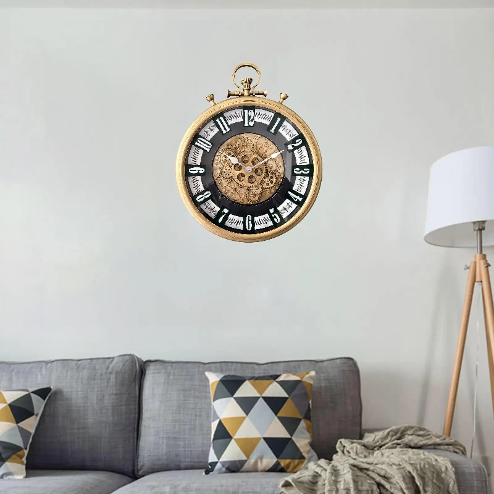 Orologio da Parete Decorativo con Ingranaggi Mobili, Facile da Leggere, Silenzioso, Rotondo, Dorato, per Scuola, Cucina, Studio, Bagno, Camera da Letto