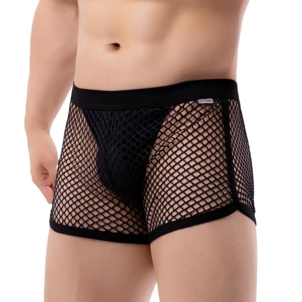 BRAVE PERSON Men's Sexy Mesh Transparent Boxer Shorts with U Convex Pouch High Quality Underwear Comfortable Boxer Briefs
