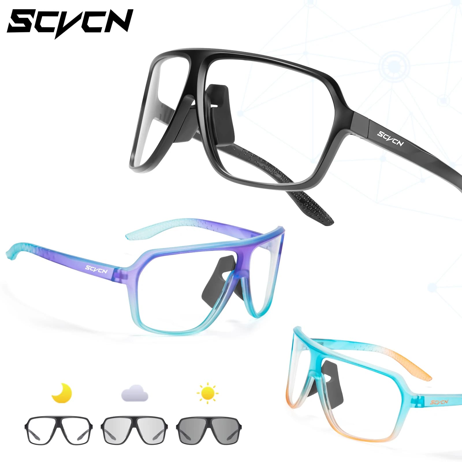 SCVCN Cycling Sunglasses Driving Glasses UV400 Photochromatic Protection Sports Glasses Man Woman Hikng Riding Windproof Glasses
