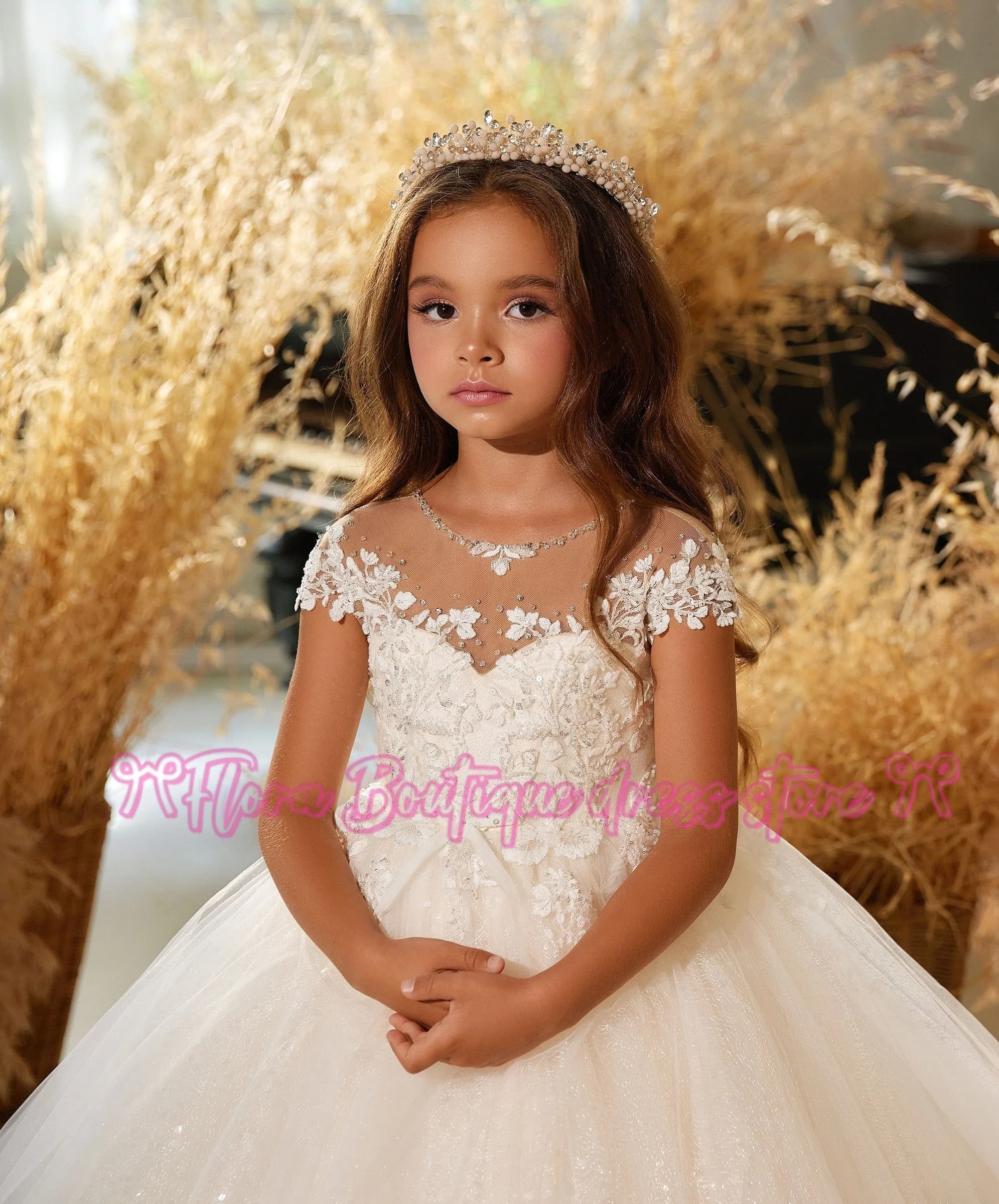 Abiti da ragazza di fiori personalizzati per matrimonio Perline Abiti da festa di compleanno per bambini Paillettes Lunghezza pavimento Abito da prima comunione per bambini