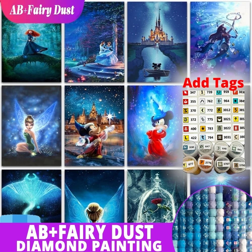 Fata Polvere AB Viene fornito con adesivi DMC Pittura diamante 5D fai da te Disney Princess Castle Topolino Decorazioni per la casa Mosaico completo Croce S