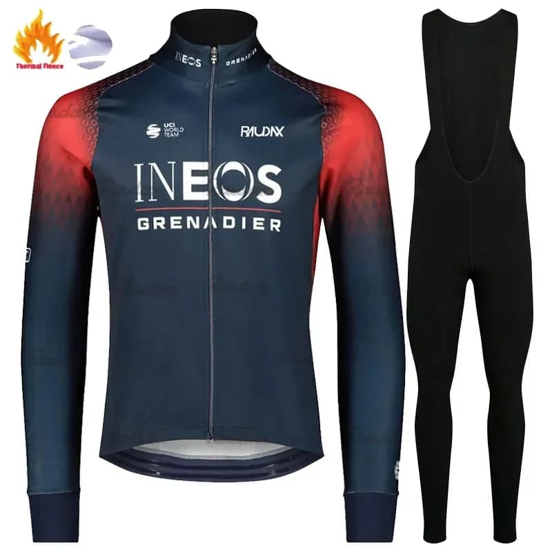 INEOS Grenadier giacche da ciclismo invernali maniche lunghe in pile abbigliamento da ciclismo MTB pantaloni con bretelle da ciclismo Set abbigliamento sportivo da bici da strada caldo