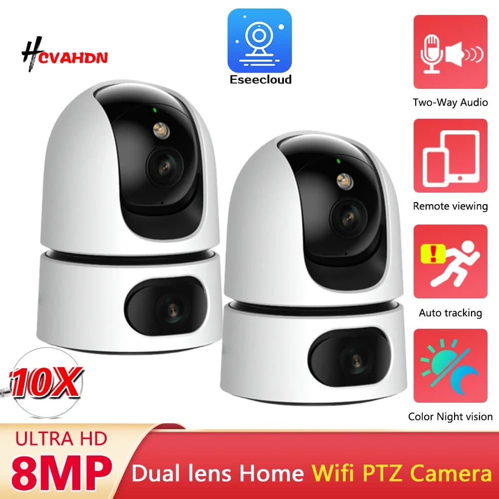 10X Zoom 4K WiFi Telecamera IP Dual Lens Smart Home Auto Tracking CCTV Telecamera di sorveglianza wireless Telecamera di sicurezza Baby Monitor cam