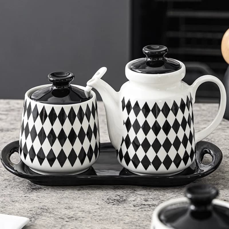 Creative Geometric Striped Ceramic Seasoning Box, Oil Pot, Spice Jar Set, Salt and Pepper Bottle, Kitchen Seasoning Organizer