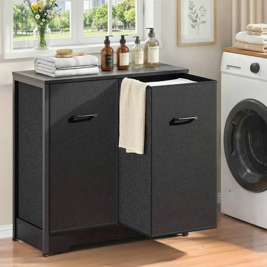 Pull-Out Laundry Sorter Cabinet With Removable Bags, Laundry Basket, 140L (2x70L) Laundry Hamper With Sturdy Frame & No-Sag Bags