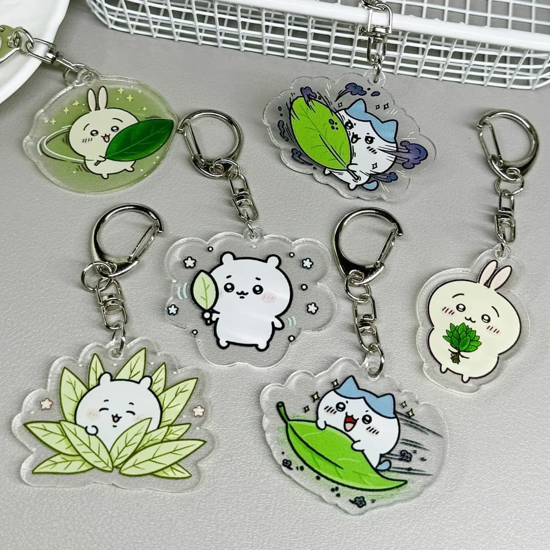 Chiikawa Cute Yuzu Leaf Keychain Charms, Backpack Bag Pendants, Kawaii Cartoon Hanging Ornaments, Small Gift Accessories
