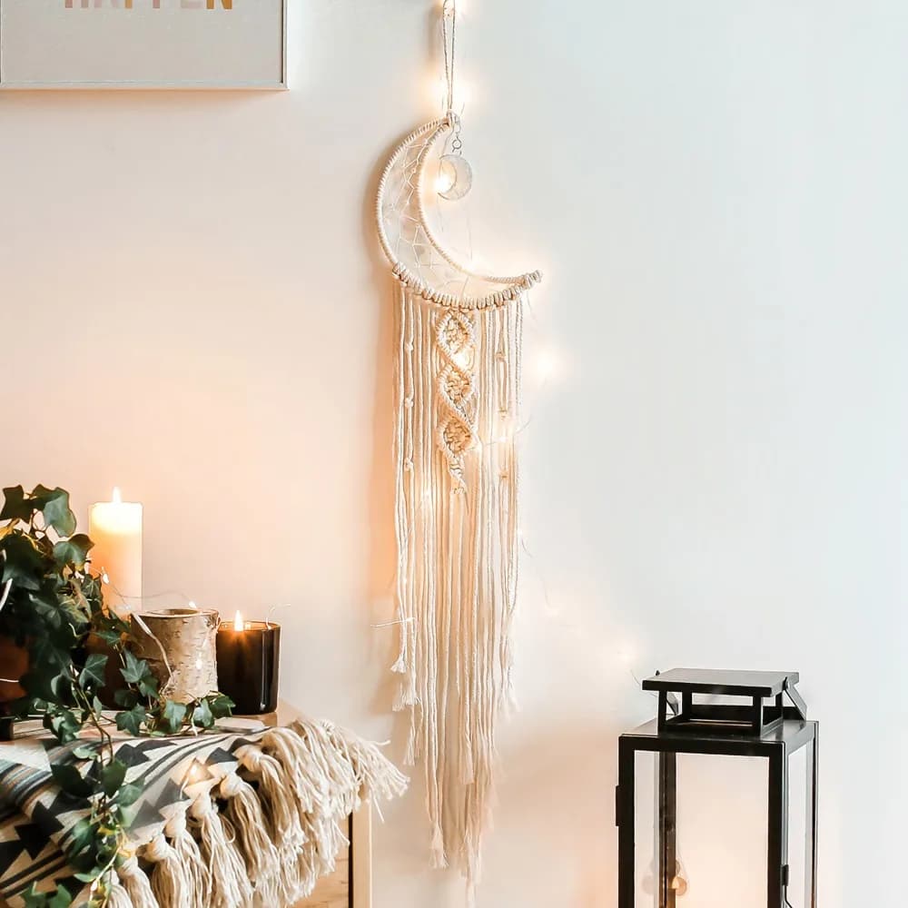 94x20cm Moon Dream Catchers White Cotton Macrame Macrame Dream Catchers with Tassel Alloy Accessories Boho Dream Catchers