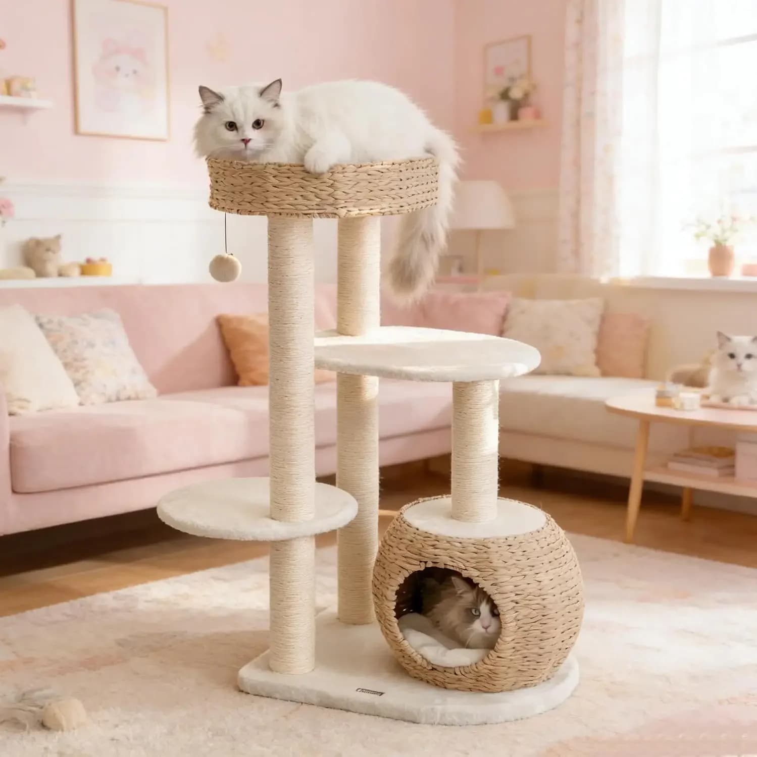 Multi Level Cat Tree Tower Perch Condo Solid Wood Scratching Posts For Big Cats