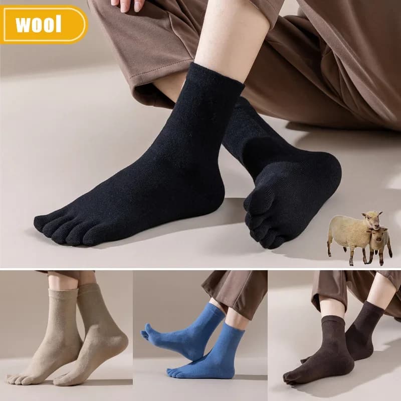 Mans Wool Five Finger Socks Short Thick Solid Sweat-Absorbing Business Dress Soft Breathable Keep Warm Thermal Toe Socks Winter