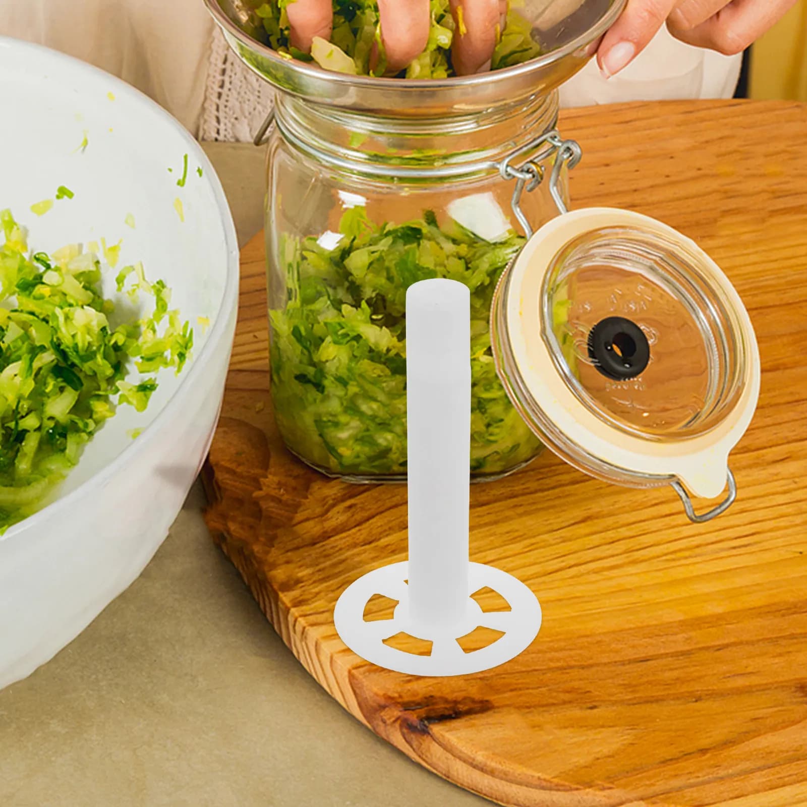 Set di 2 Pezzi: Pressa Regolabile per Barattoli da Fermentazione, Peso per Fermentazione di Cavolo Fermentato e Verdure Sottaceto, Kit per Conservazione Alimenti