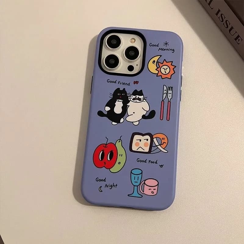INS Purple Cute Cat Cartoon Case for IPhone 15 14plus 13 Pro Max 12 11 Pro Shockproof Protective Mobile Phone Housing