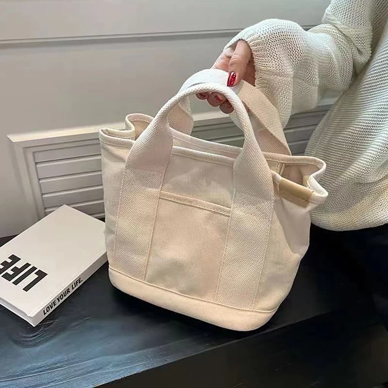 1PC Cartoon Rabbit Carrot Women's Canvas Handbag Portable Large-Capacity Multi-Pocket Lunch Bag