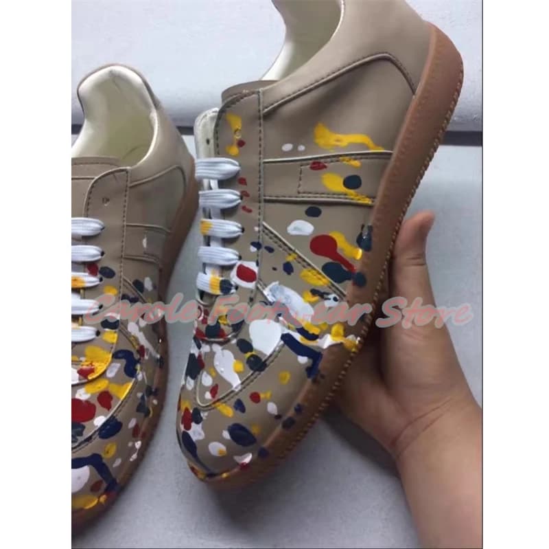 Scarpe sportive stringate con fondo grosso di colore misto moda Scarpe da ginnastica maschili in vera pelle con stampa graffiti per uomo Scarpe casual poco profonde