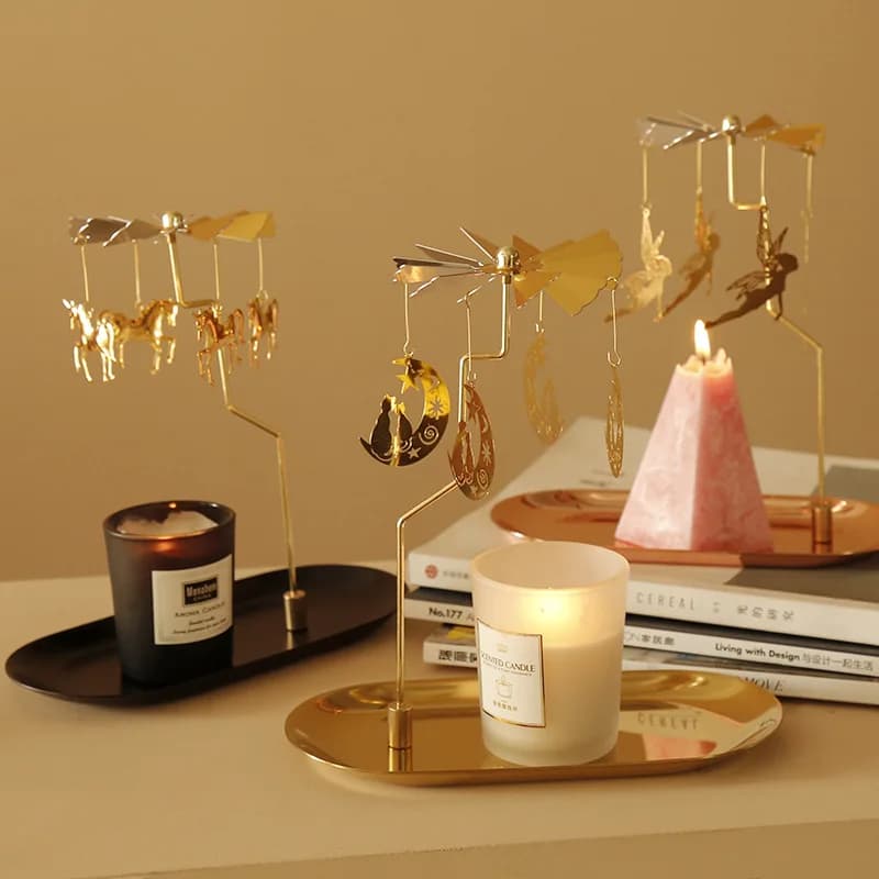 Candeliere Girevole con Candela Perumata, Romantic Horse Shape Lamp, Creative European Wind Mill, Birthday Gift and Wedding