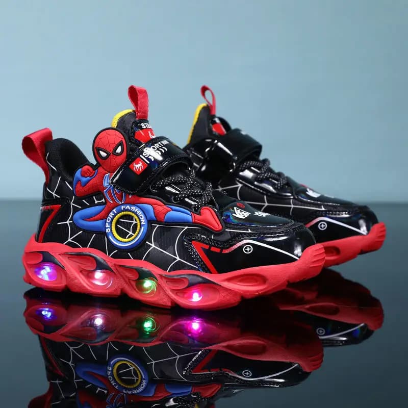 Disney Kids Shoes LED Lights Cartoon Autumn Sports Shoes for Kids Running Shoes for Kids Anti-slip Leather Sneaker Size 25-35