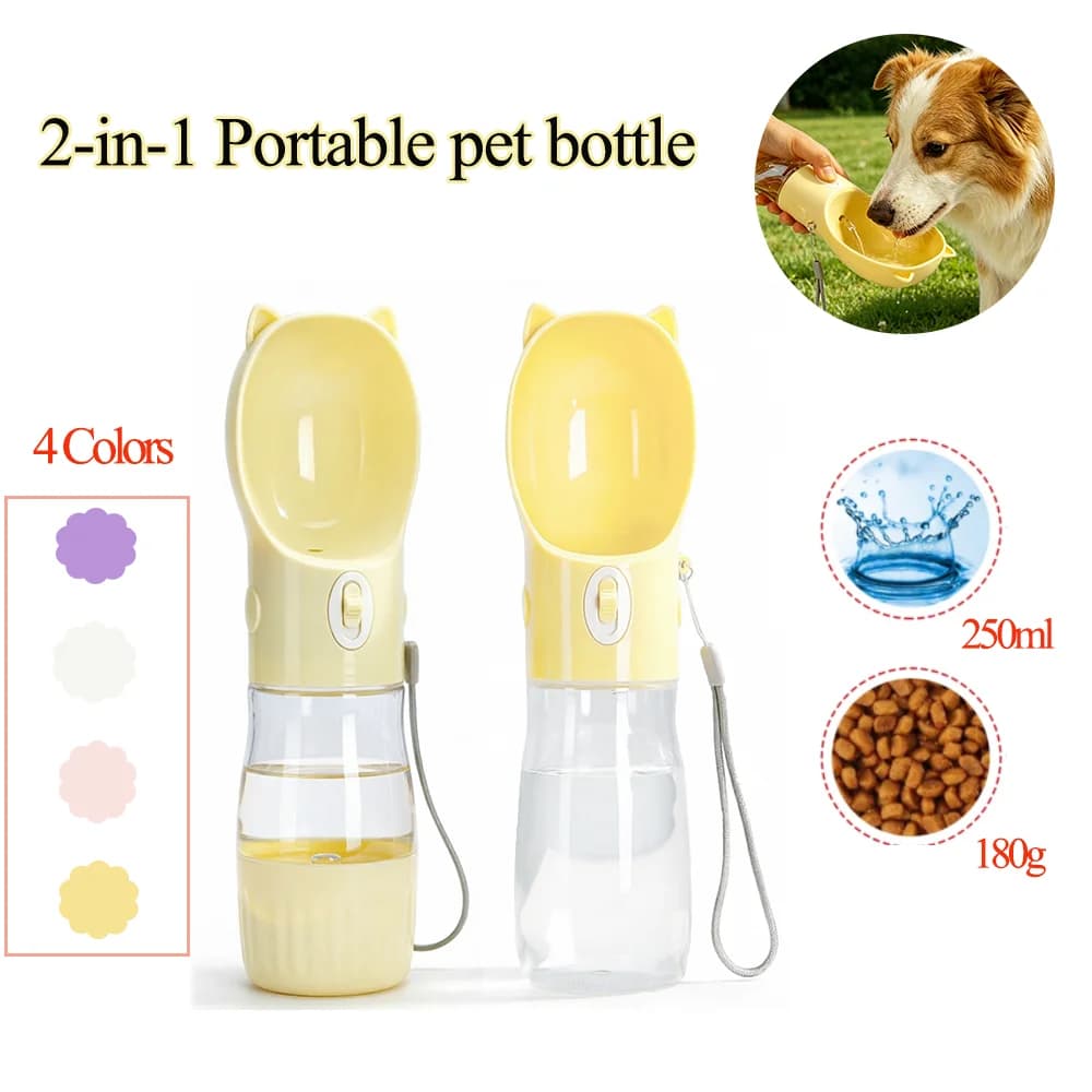 2-in-1 Portable Dog Water Bottle for Small Large Dogs Cats Food Feeder Leakproof Outdoor Travel Drink Bowl Puppy Pet Supplies