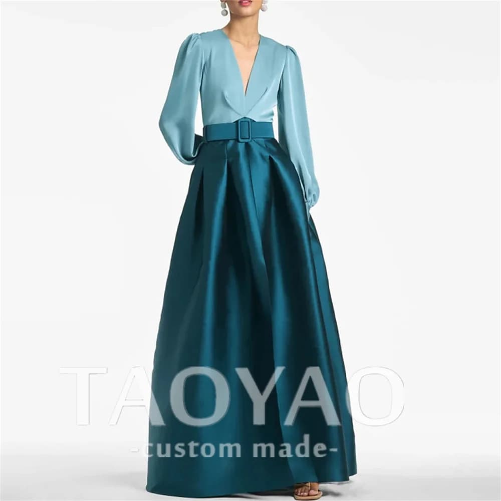 Abiti da sera personalizzati a-line con scollo a V abito da sposa tasca abiti da festa cintura con pieghe abito da ballo con spacco Vestidos De Fiesta