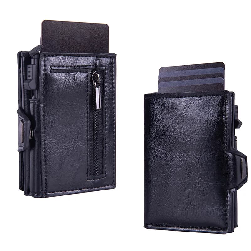 Porta carte di credito pop-up protetto RFID 2025 Portafoglio in pelle PU con slot per appunti e scomparti per monete per porta carte da uomo e da donna