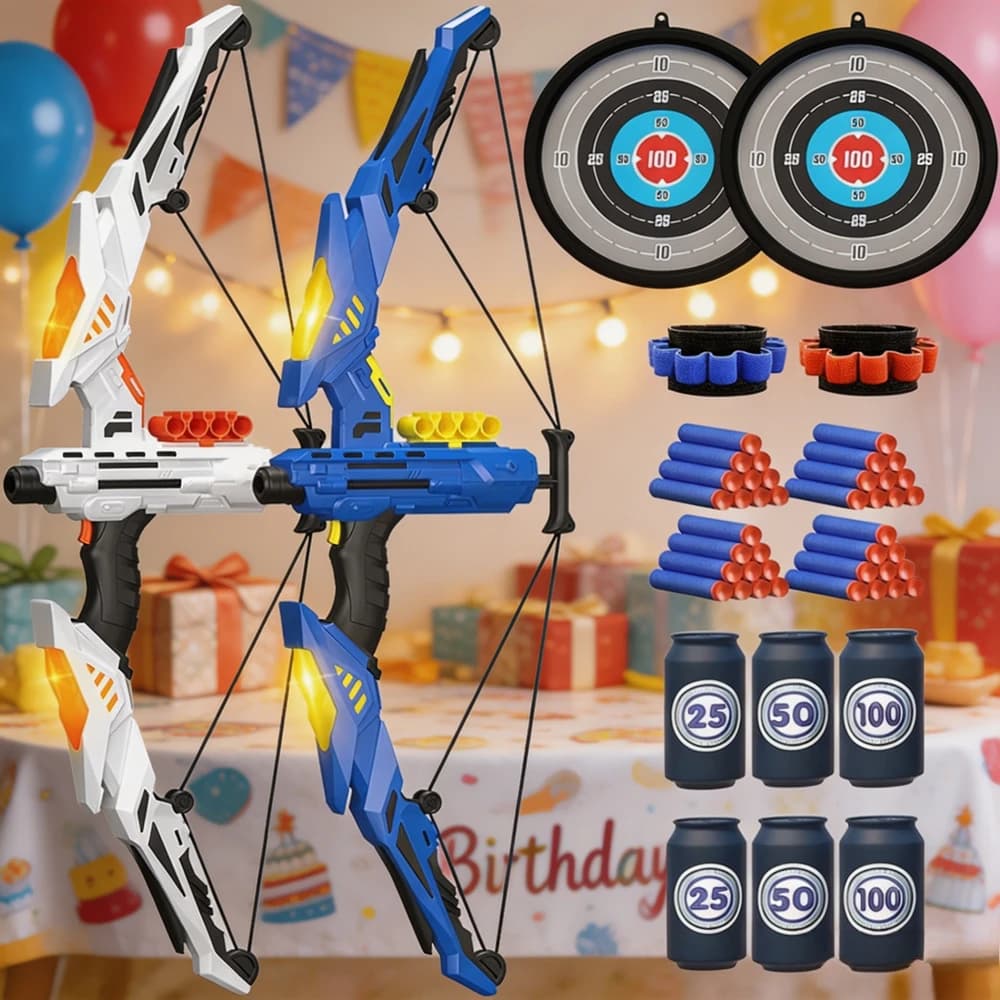 Soft Bow Archery Toy Set with Wrist Protector Target Shooting Game Equipment Safe Summer Outdoor Sports Play Toy
