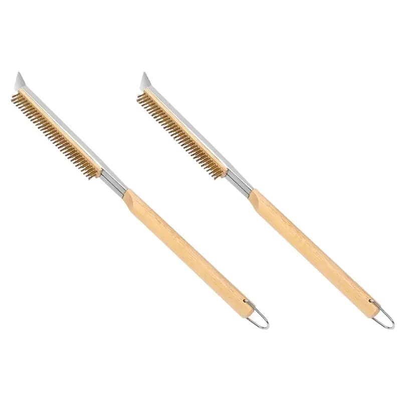 AB33-2Pcs 21Inch Pizza Oven Brush With Scrapers, Copper Wire Pizza Stone Cleaning Brush For BBQ Grill Cleaning
