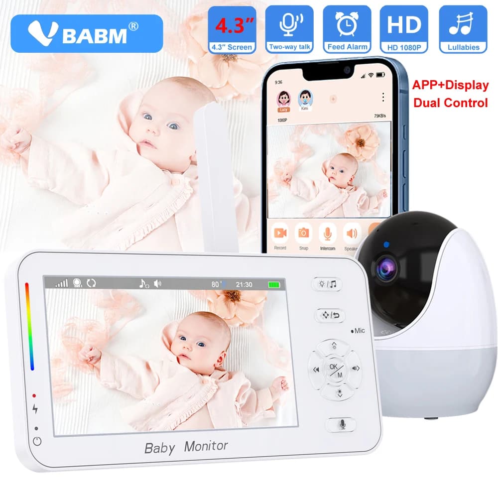 1080P WiFi Baby Monitor Telefono APP Visualizzazione remota 4.3 "Nounny Luce notturna Visione notturna bidirezionale Ninne nanne Monitoraggio della temperatura Telecamera