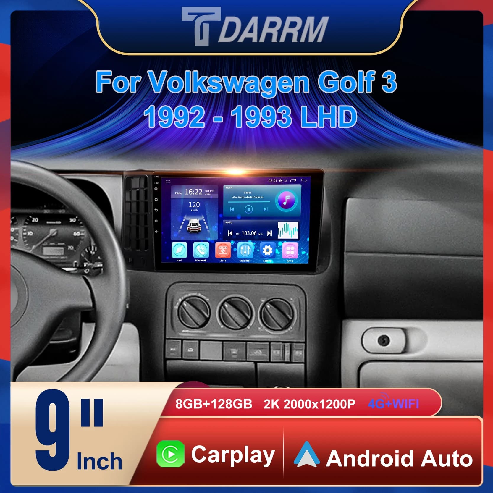 Autoradio Automotivo Multimediale Per Volkswagen Golf 3 1992 - 1993 LHD Navigazione WiFi/4G GPS Android 12 Carplay