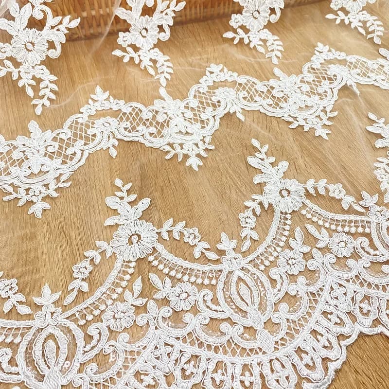 2Yards Wedding Dress Double-sided Sequins Embroidered Lace Fabric Princess Dress Yarn Mesh Embroidered Cording Fabric Home Texti