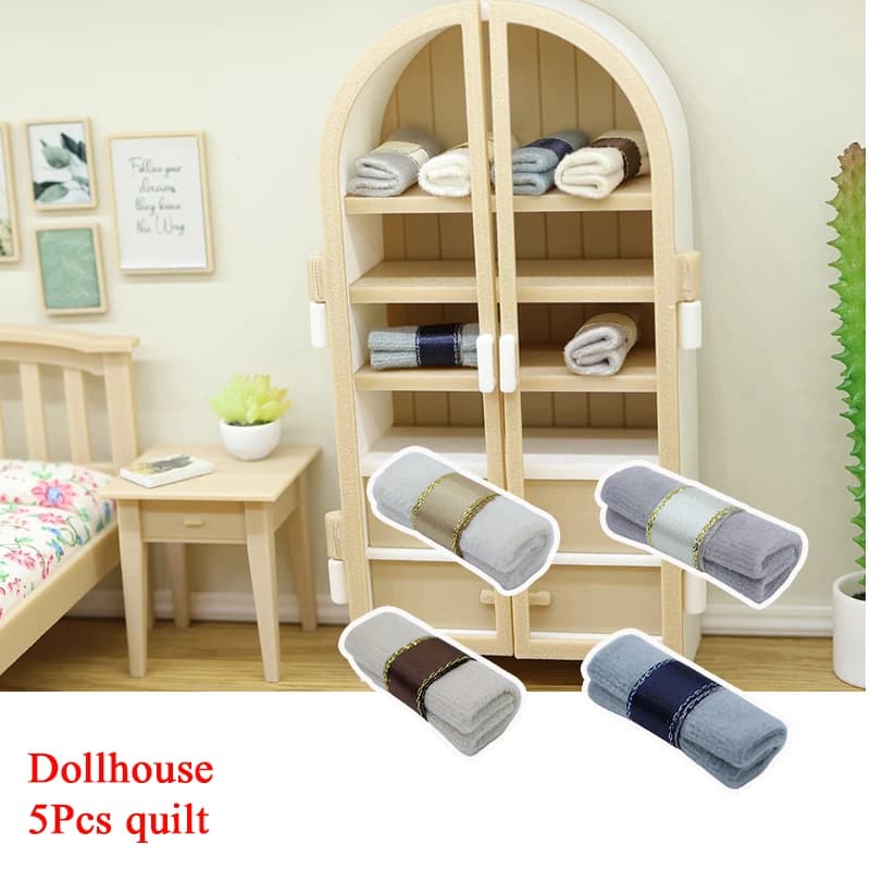 5 pezzi 1/12 casa delle bambole mini trapunta kit modello casa delle bambole simulazione camera da letto decorazione casa delle bambole micro scena vivente decorazione ornamento
