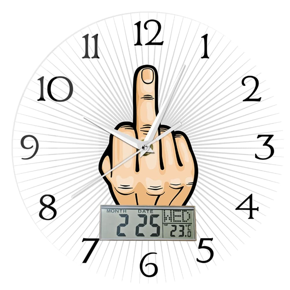 Orologio da Parete Divertente con Dito Medio, Display LCD per Data, Settimana e Temperatura, Orologio Decorativo Sarcastico a Forma di Gesto per Mancave, Casa e Ufficio