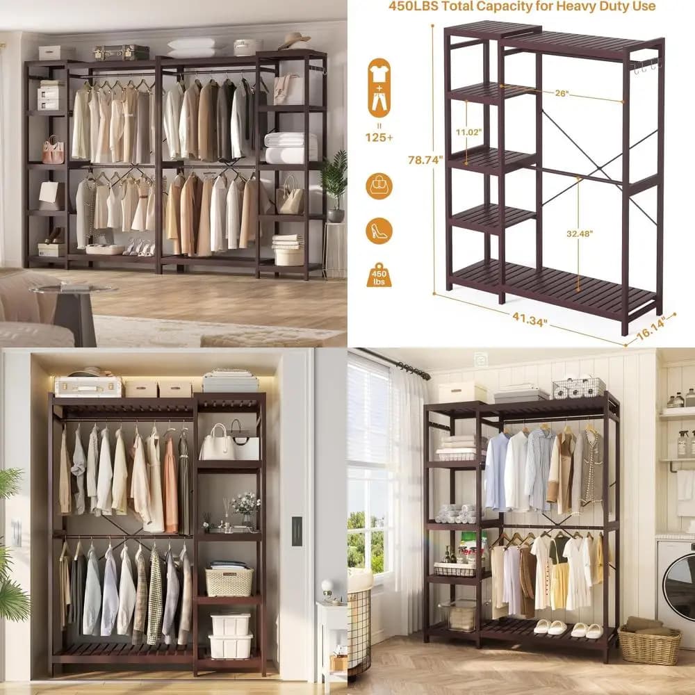 Adjustable coat rack with 7 shelves Resistant with Agate and 4 Hooks for Open Cabinet Organization
